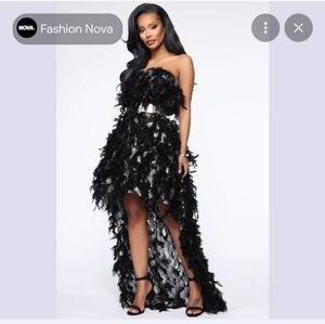 Exotic Mind Feather High Low Maxi Gown - Black/Silver Fashion nova